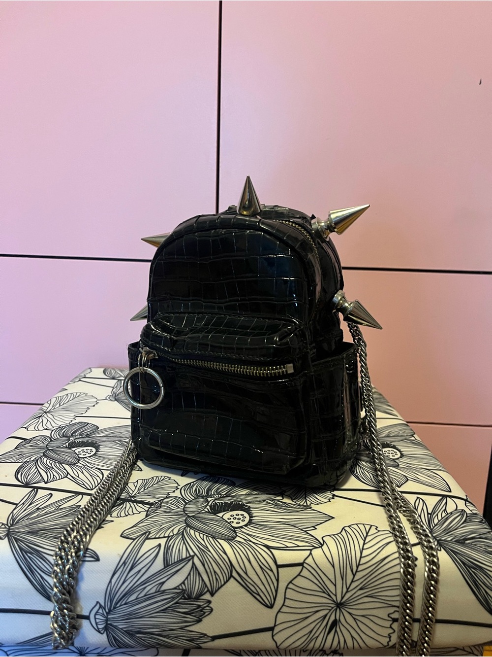 Nastygem Black Croc-Embossed Mini Backpack